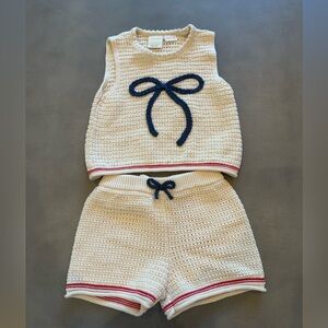 Zara Kids Cream Knit Shorts Set Size 4T